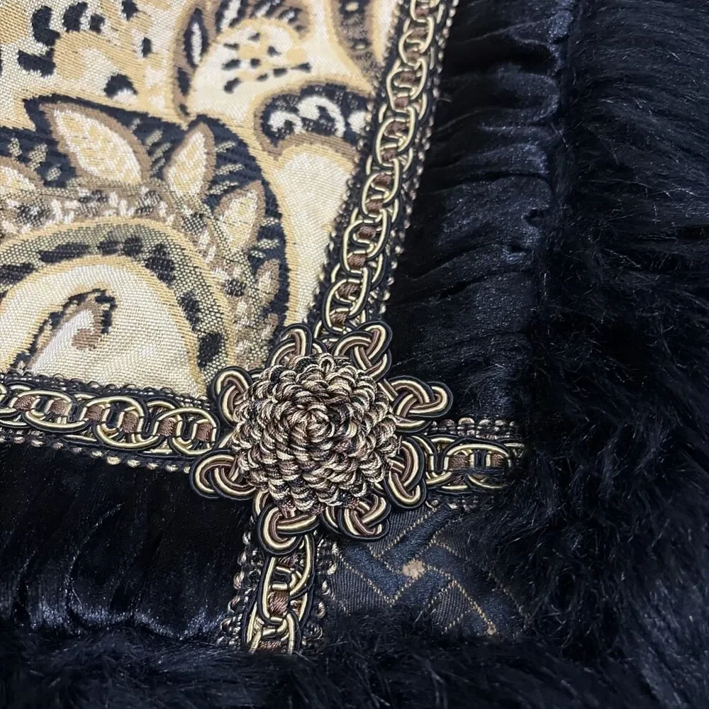 Arabella chenille damask decorative throw pillow Sham with brown & gold Black